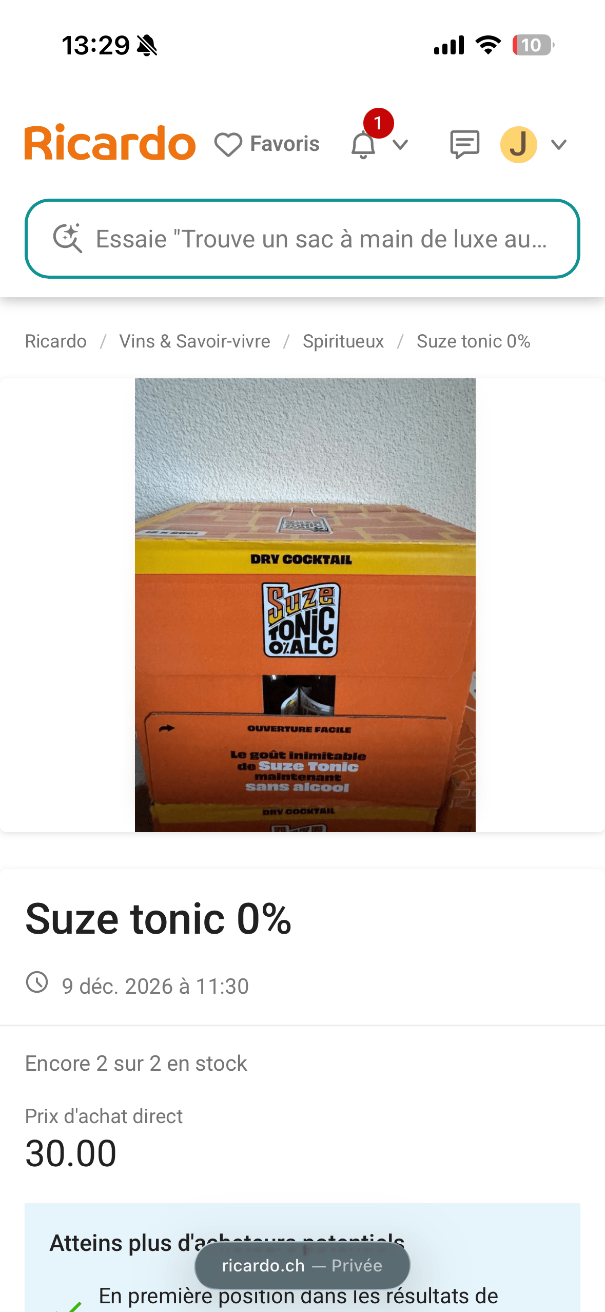 Suze tonic 0% - Collombey